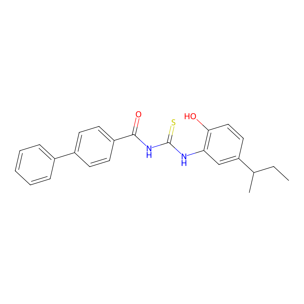 N-{[5-(butan-2-yl)-2-hydroxyphenyl]carbamothioyl}biphenyl-4-carboxamide molecular structure, CAS 429648-16-8