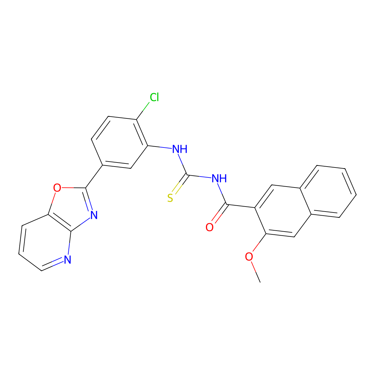 N-[[2-chloro-5-([1,3]oxazolo[4,5-b]pyridin-2-yl)phenyl]carbamothioyl]-3-methoxynaphthalene-2-carboxamide molecular structure, CAS 429648-40-8