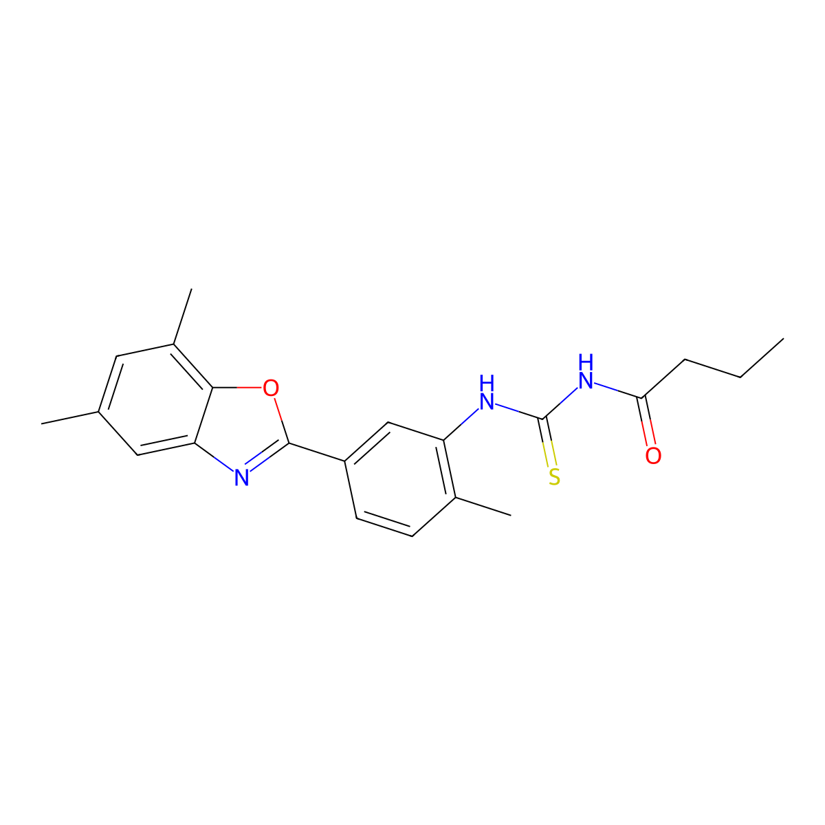 N-[[5-(5,7-dimethyl-1,3-benzoxazol-2-yl)-2-methylphenyl]carbamothioyl]butanamide molecular structure, CAS 429648-56-6