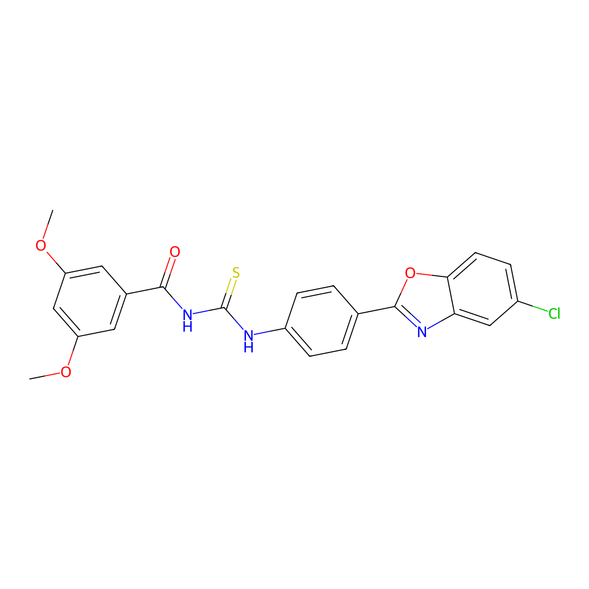 N-[[4-(5-chloro-1,3-benzoxazol-2-yl)phenyl]carbamothioyl]-3,5-dimethoxybenzamide molecular structure, CAS 429648-72-6