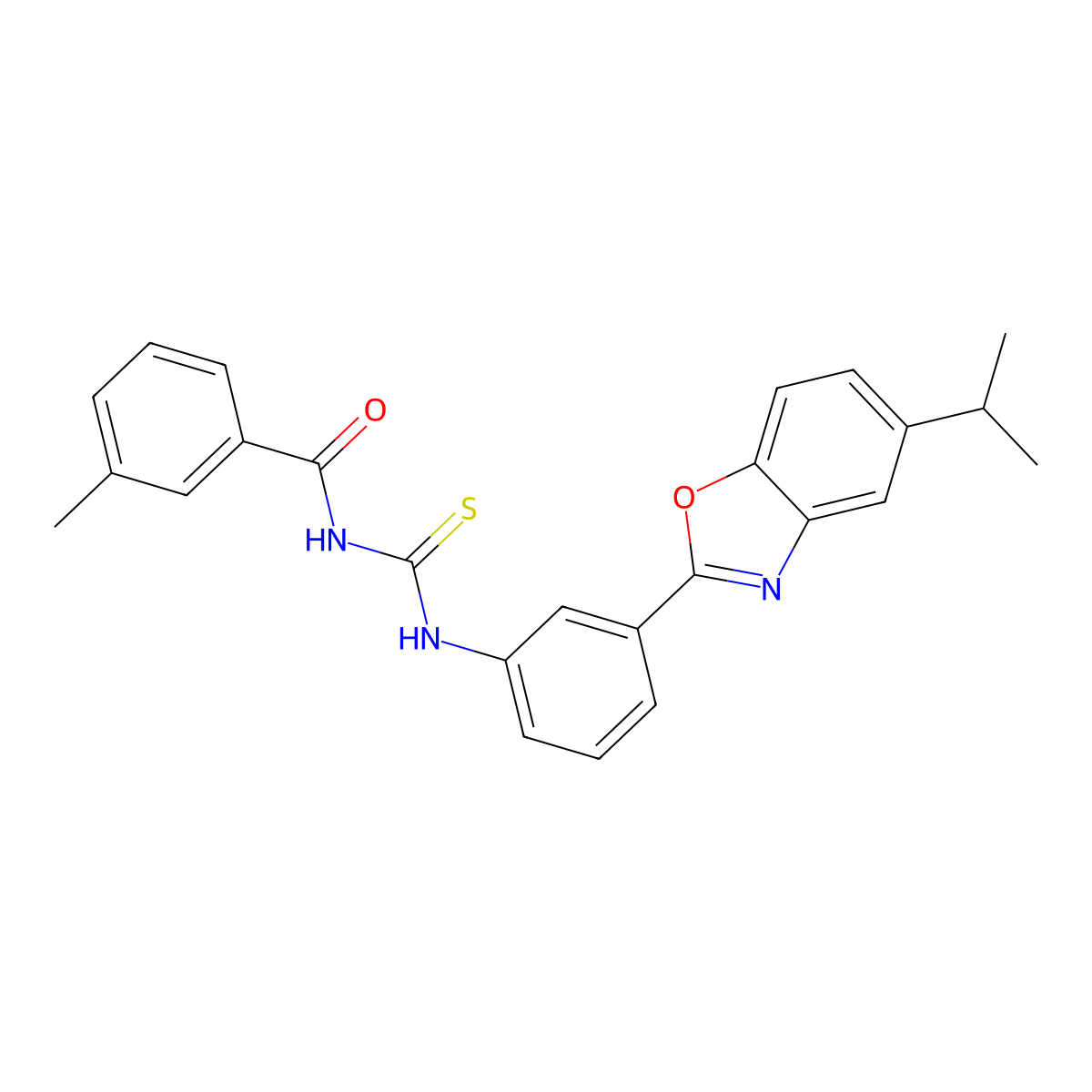 3-methyl-N-[[3-(5-propan-2-yl-1,3-benzoxazol-2-yl)phenyl]carbamothioyl]benzamide molecular structure, CAS 429648-73-7