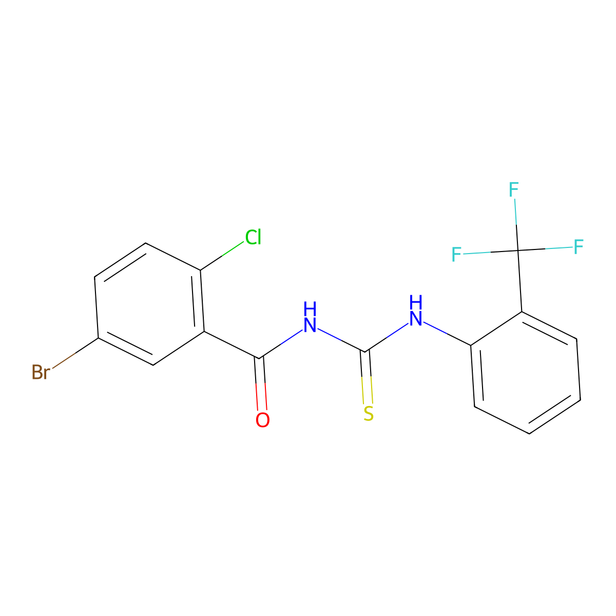 5-bromo-2-chloro-N-[[2-(trifluoromethyl)phenyl]carbamothioyl]benzamide molecular structure, CAS 429648-86-2