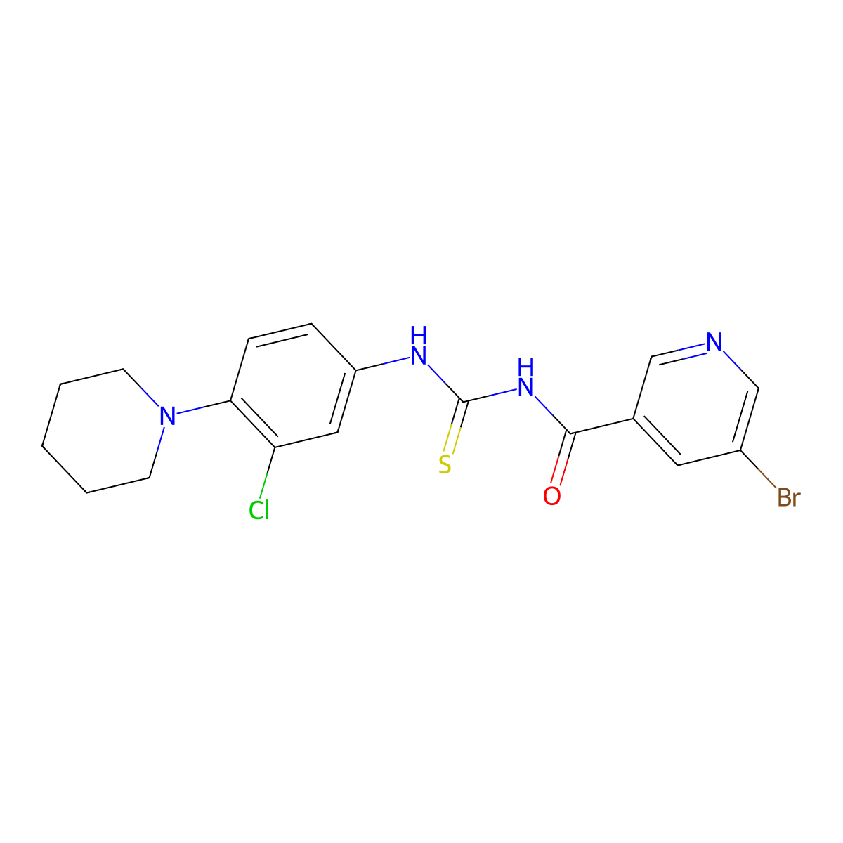 5-bromo-N-[(3-chloro-4-piperidin-1-ylphenyl)carbamothioyl]pyridine-3-carboxamide molecular structure, CAS 429649-42-3