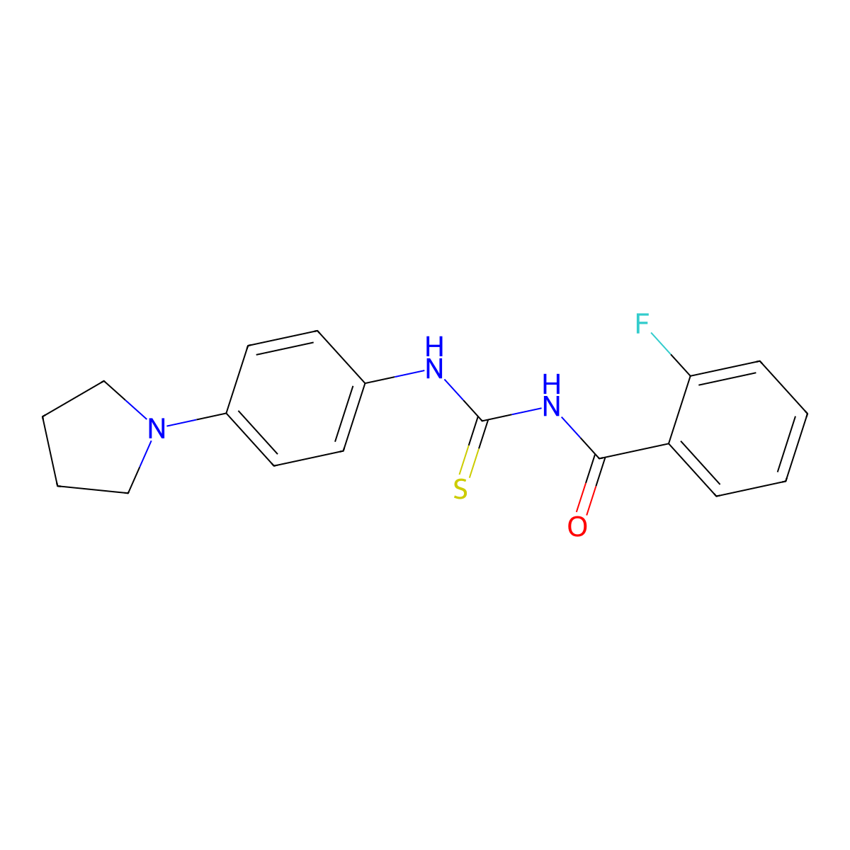2-fluoro-N-[(4-pyrrolidin-1-ylphenyl)carbamothioyl]benzamide molecular structure, CAS 429649-48-9