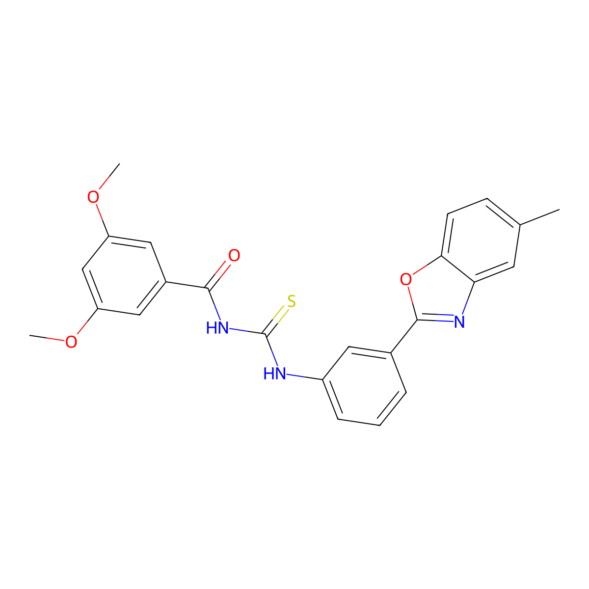 3,5-dimethoxy-N-[[3-(5-methyl-1,3-benzoxazol-2-yl)phenyl]carbamothioyl]benzamide molecular structure, CAS 429649-51-4