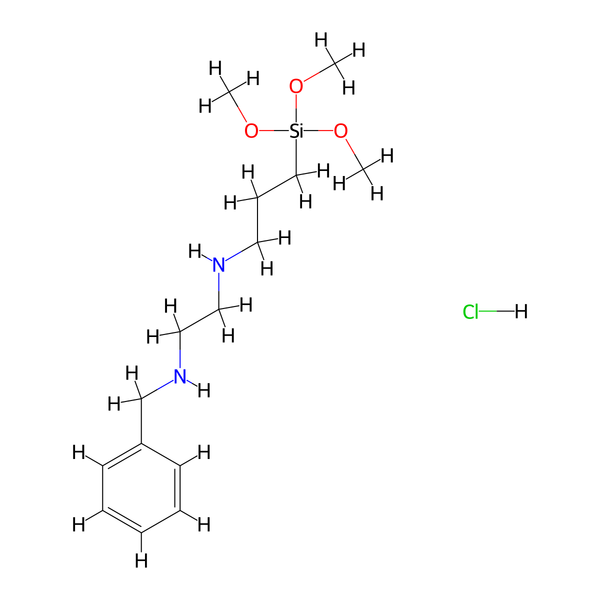 N-benzyl-N'-(3-(trimethoxysilyl)propyl)ethylenediamine monohydrochloride molecular structure, CAS 42965-91-3