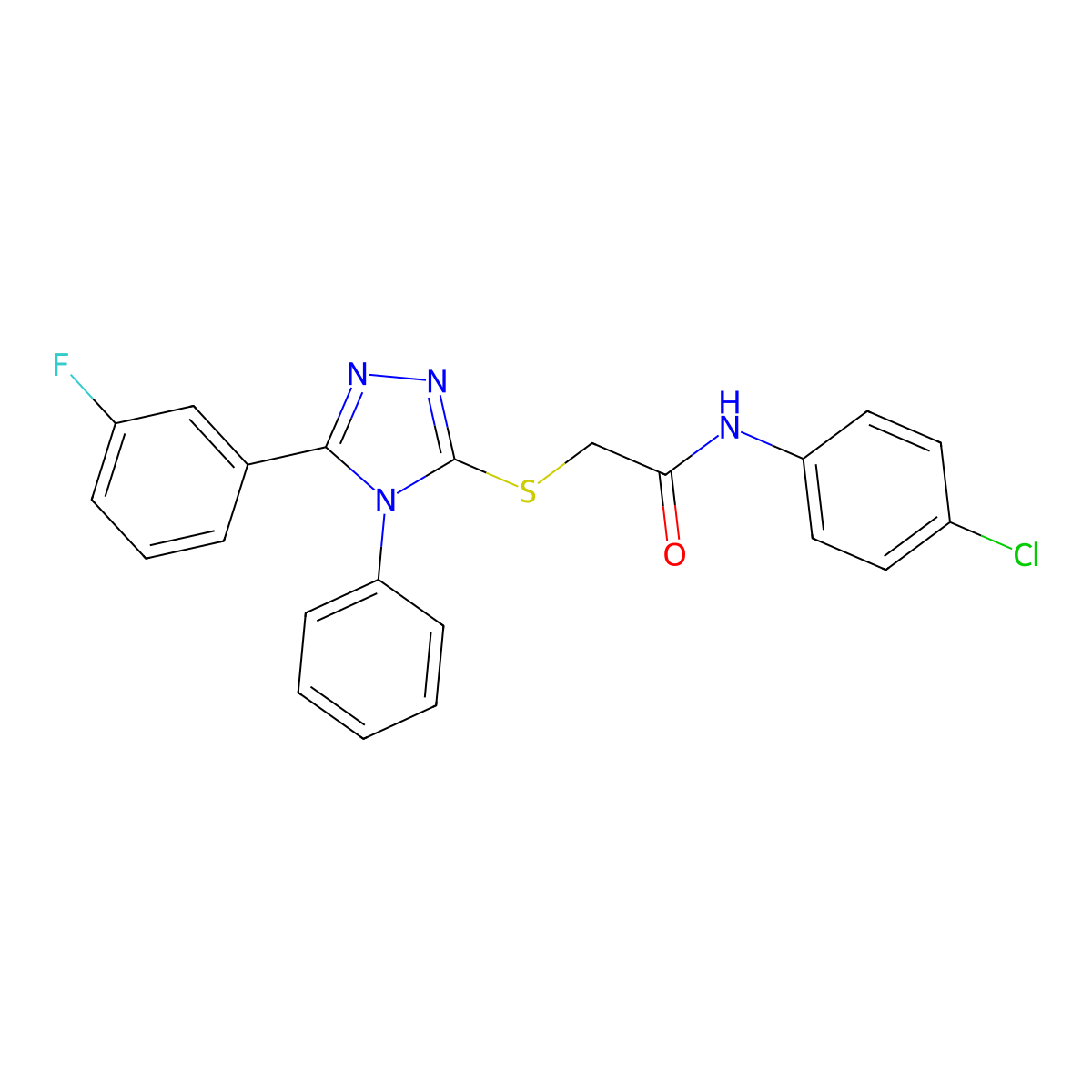 N-(4-chlorophenyl)-2-[[5-(3-fluorophenyl)-4-phenyl-1,2,4-triazol-3-yl]sulfanyl]acetamide molecular structure, CAS 429650-15-7