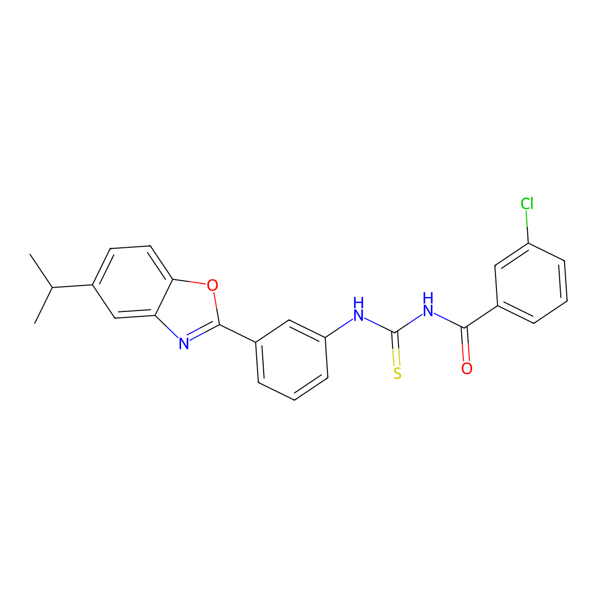 3-chloro-N-[[3-(5-propan-2-yl-1,3-benzoxazol-2-yl)phenyl]carbamothioyl]benzamide molecular structure, CAS 429650-19-1