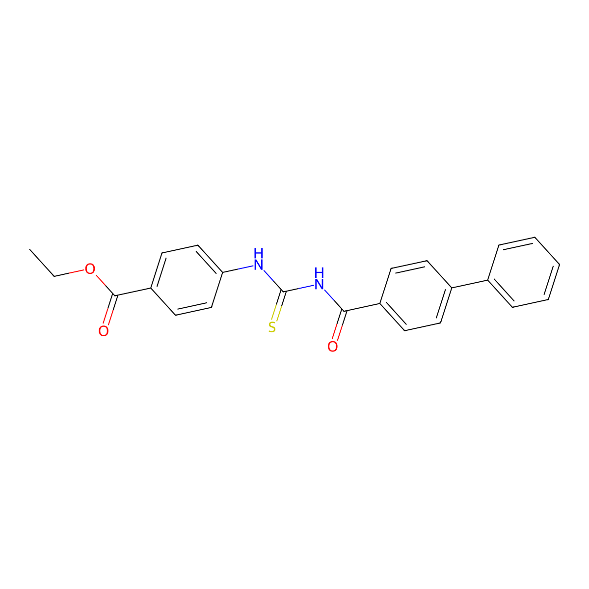 Ethyl 4-{[(biphenyl-4-ylcarbonyl)carbamothioyl]amino}benzoate molecular structure, CAS 429650-57-7