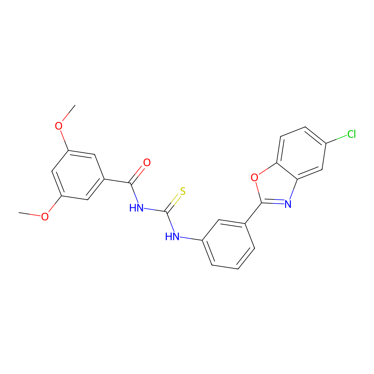 N-[[3-(5-chloro-1,3-benzoxazol-2-yl)phenyl]carbamothioyl]-3,5-dimethoxybenzamide molecular structure, CAS 429650-80-6
