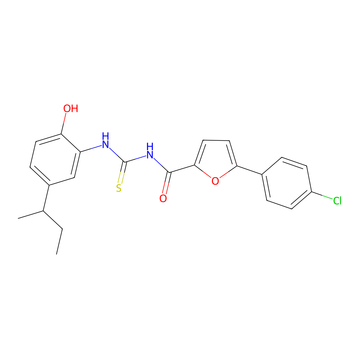 N-{[5-(butan-2-yl)-2-hydroxyphenyl]carbamothioyl}-5-(4-chlorophenyl)furan-2-carboxamide molecular structure, CAS 429651-01-4