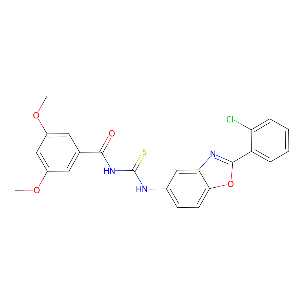 N-[[2-(2-chlorophenyl)-1,3-benzoxazol-5-yl]carbamothioyl]-3,5-dimethoxybenzamide molecular structure, CAS 429651-14-9