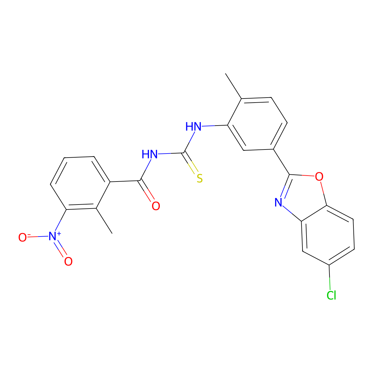 N-[[5-(5-chloro-1,3-benzoxazol-2-yl)-2-methylphenyl]carbamothioyl]-2-methyl-3-nitrobenzamide molecular structure, CAS 429651-17-2