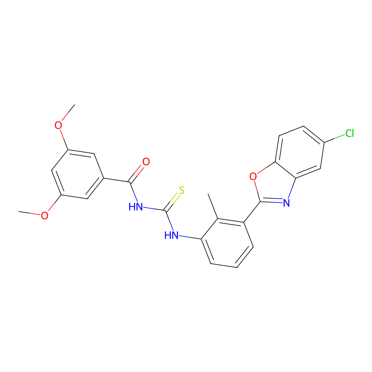 N-[[3-(5-chloro-1,3-benzoxazol-2-yl)-2-methylphenyl]carbamothioyl]-3,5-dimethoxybenzamide molecular structure, CAS 429651-51-4