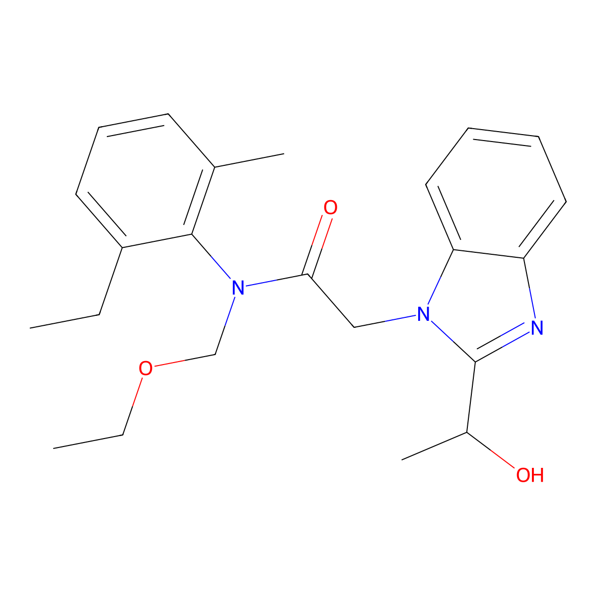 N-(ethoxymethyl)-N-(2-ethyl-6-methylphenyl)-2-[2-(1-hydroxyethyl)benzimidazol-1-yl]acetamide molecular structure, CAS 429652-37-9