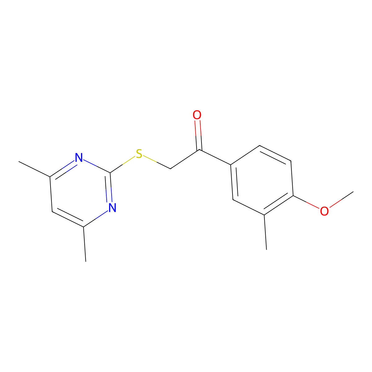 2-(4,6-Dimethylpyrimidin-2-yl)sulfanyl-1-(4-methoxy-3-methylphenyl)ethanone molecular structure, CAS 429652-66-4