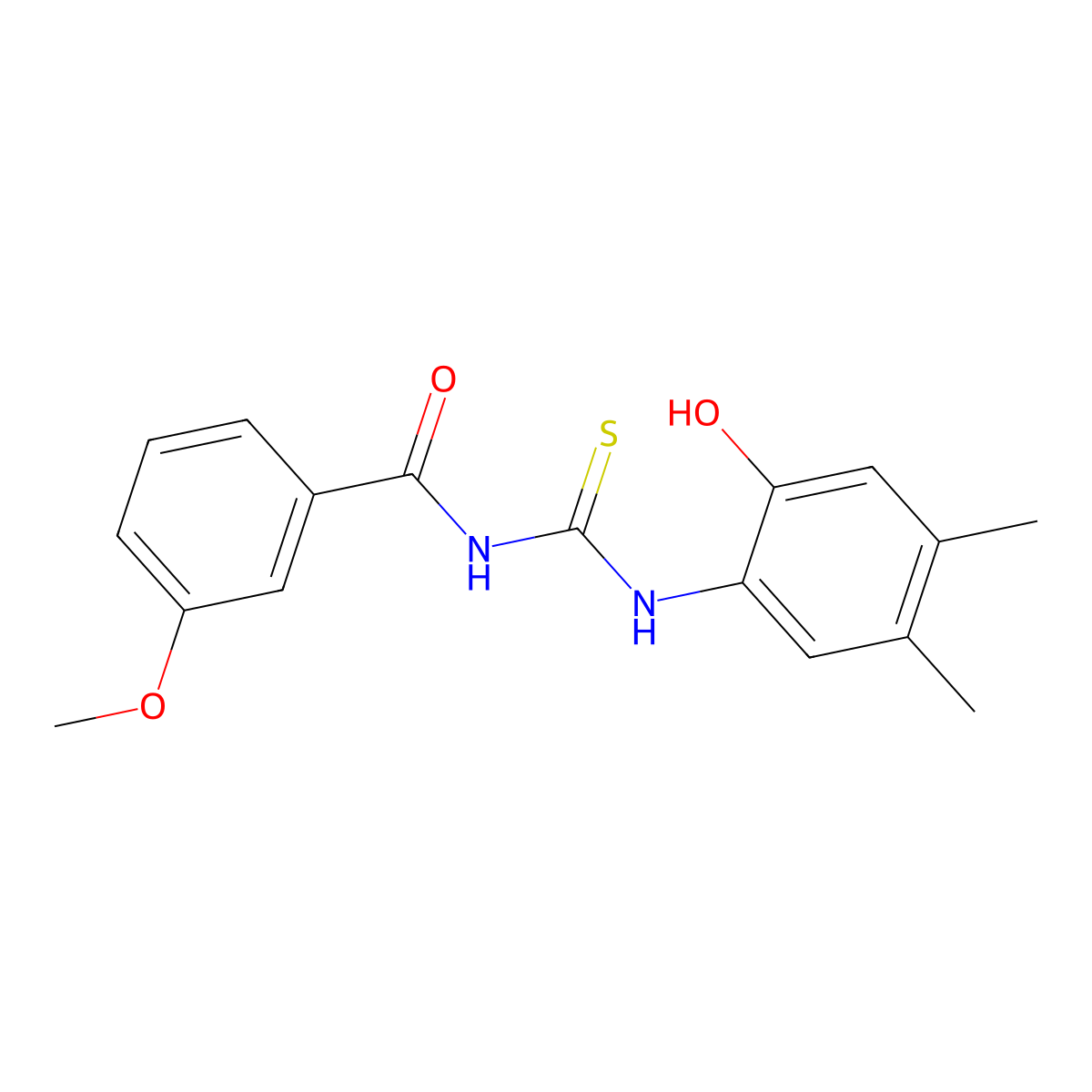 N-[(2-hydroxy-4,5-dimethylphenyl)carbamothioyl]-3-methoxybenzamide molecular structure, CAS 429652-81-3
