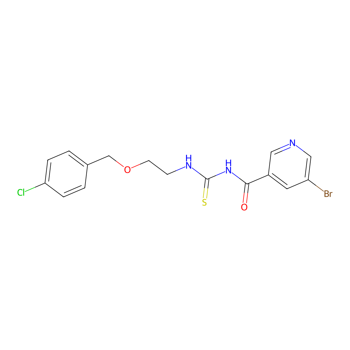5-bromo-N-((2-((4-chlorobenzyl)oxy)ethyl)carbamothioyl)nicotinamide molecular structure, CAS 429652-96-0