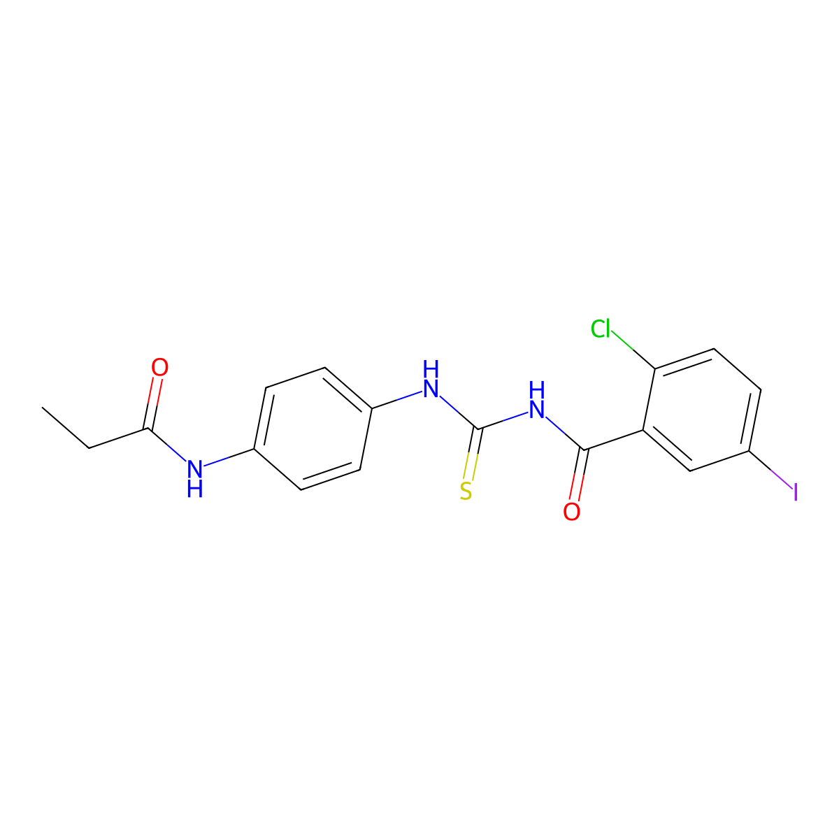 2-chloro-5-iodo-N-[[4-(propanoylamino)phenyl]carbamothioyl]benzamide molecular structure, CAS 429653-16-7