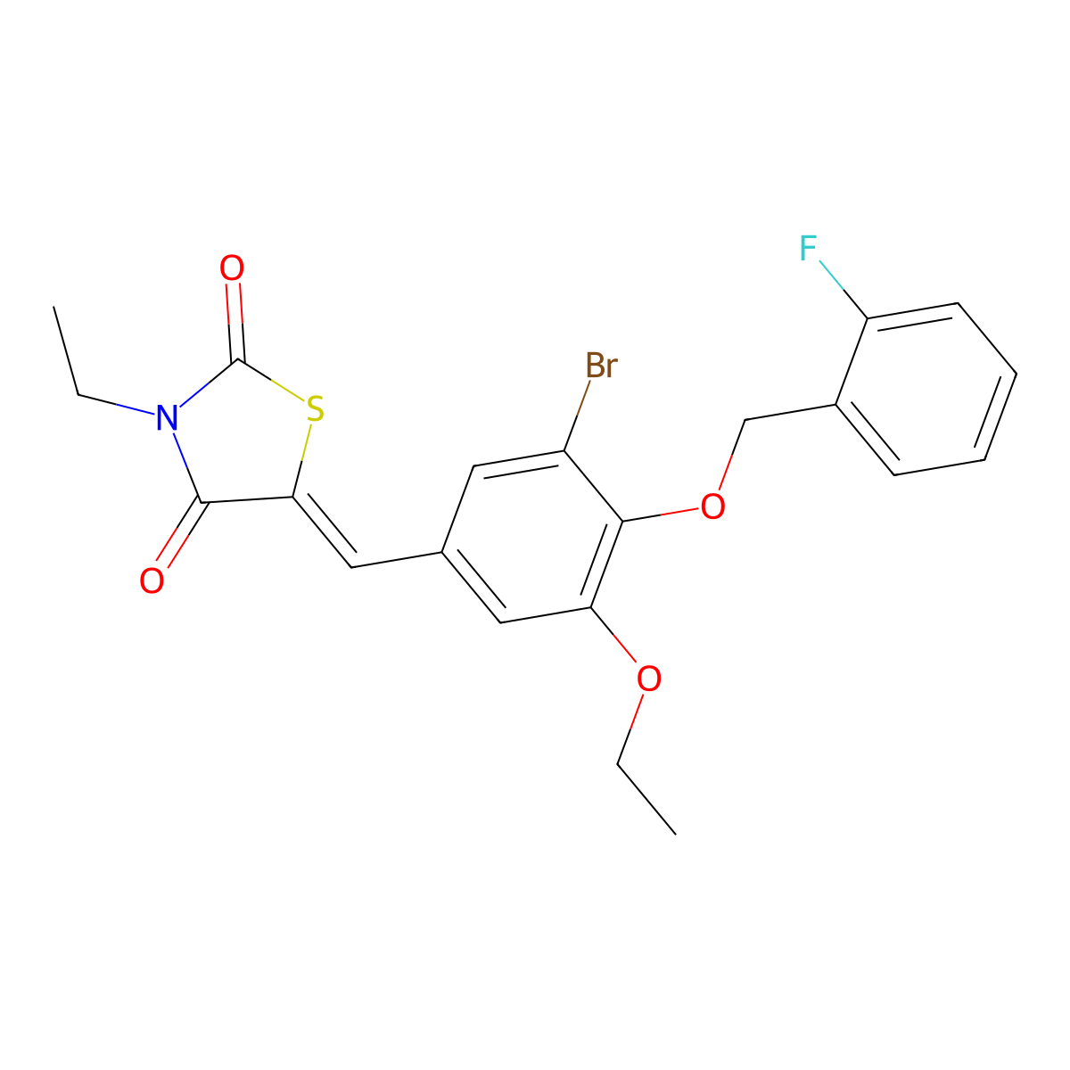 5-[[3-Bromo-5-ethoxy-4-[(2-fluorophenyl)methoxy]phenyl]methylene]-3-ethyl-2,4-thiazolidinedione molecular structure, CAS 429653-21-4