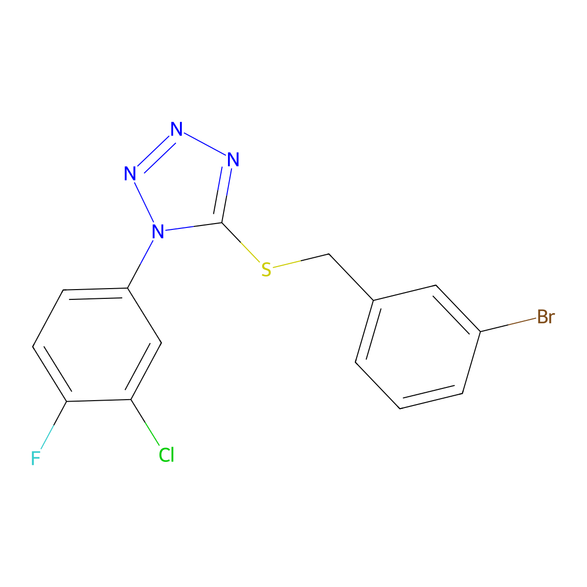 5-[(3-bromobenzyl)sulfanyl]-1-(3-chloro-4-fluorophenyl)-1H-tetraazole molecular structure, CAS 429653-27-0
