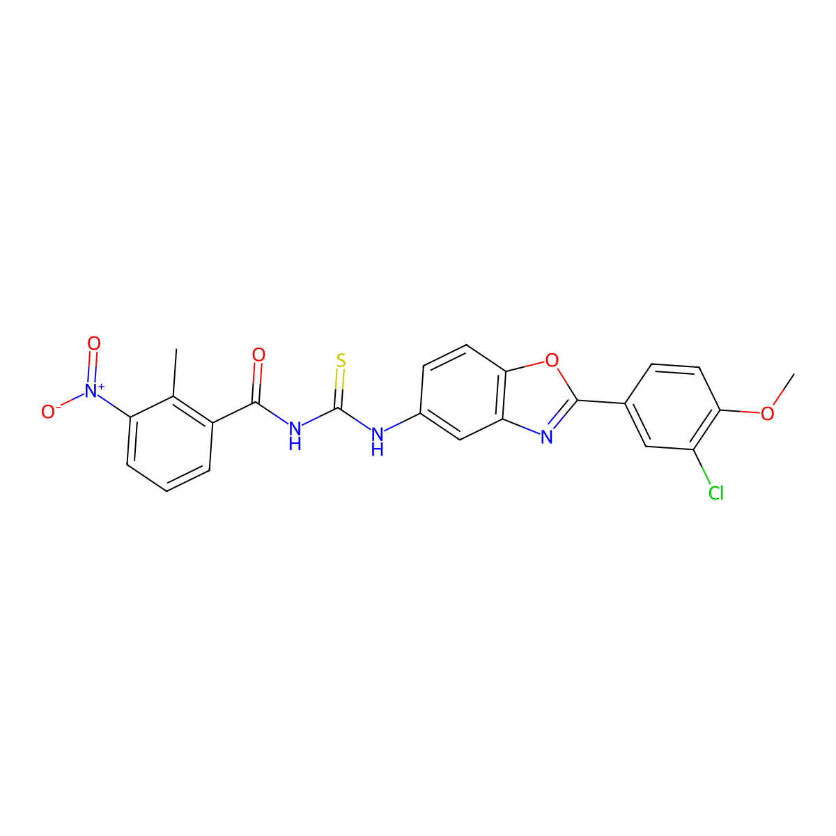 N-[[2-(3-chloro-4-methoxyphenyl)-1,3-benzoxazol-5-yl]carbamothioyl]-2-methyl-3-nitrobenzamide molecular structure, CAS 429653-53-2