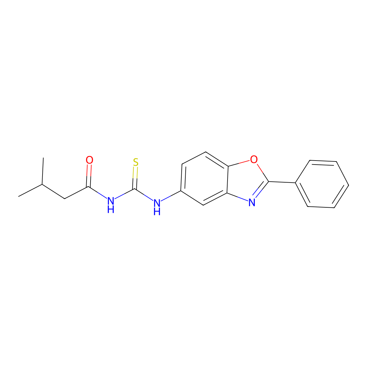 3-methyl-N-[(2-phenyl-1,3-benzoxazol-5-yl)carbamothioyl]butanamide molecular structure, CAS 429653-56-5