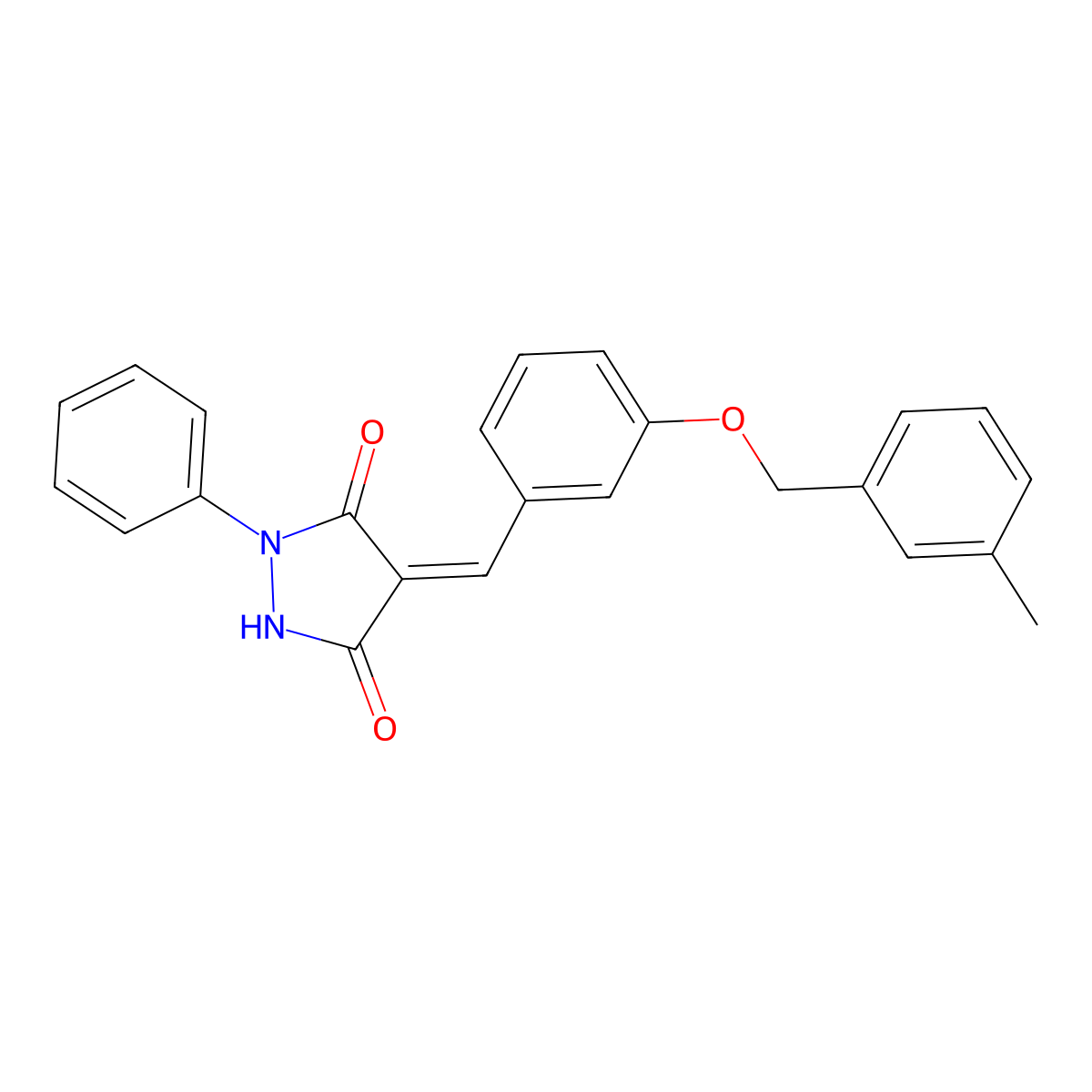 (4E)-4-[[3-[(3-methylphenyl)methoxy]phenyl]methylidene]-1-phenylpyrazolidine-3,5-dione molecular structure, CAS 429653-73-6