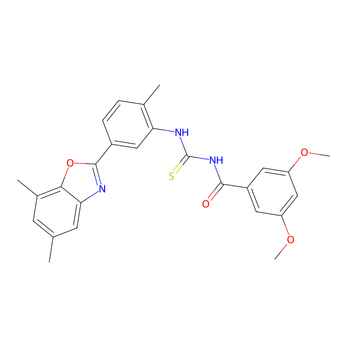 N-[[5-(5,7-dimethyl-1,3-benzoxazol-2-yl)-2-methylphenyl]carbamothioyl]-3,5-dimethoxybenzamide molecular structure, CAS 429653-77-0