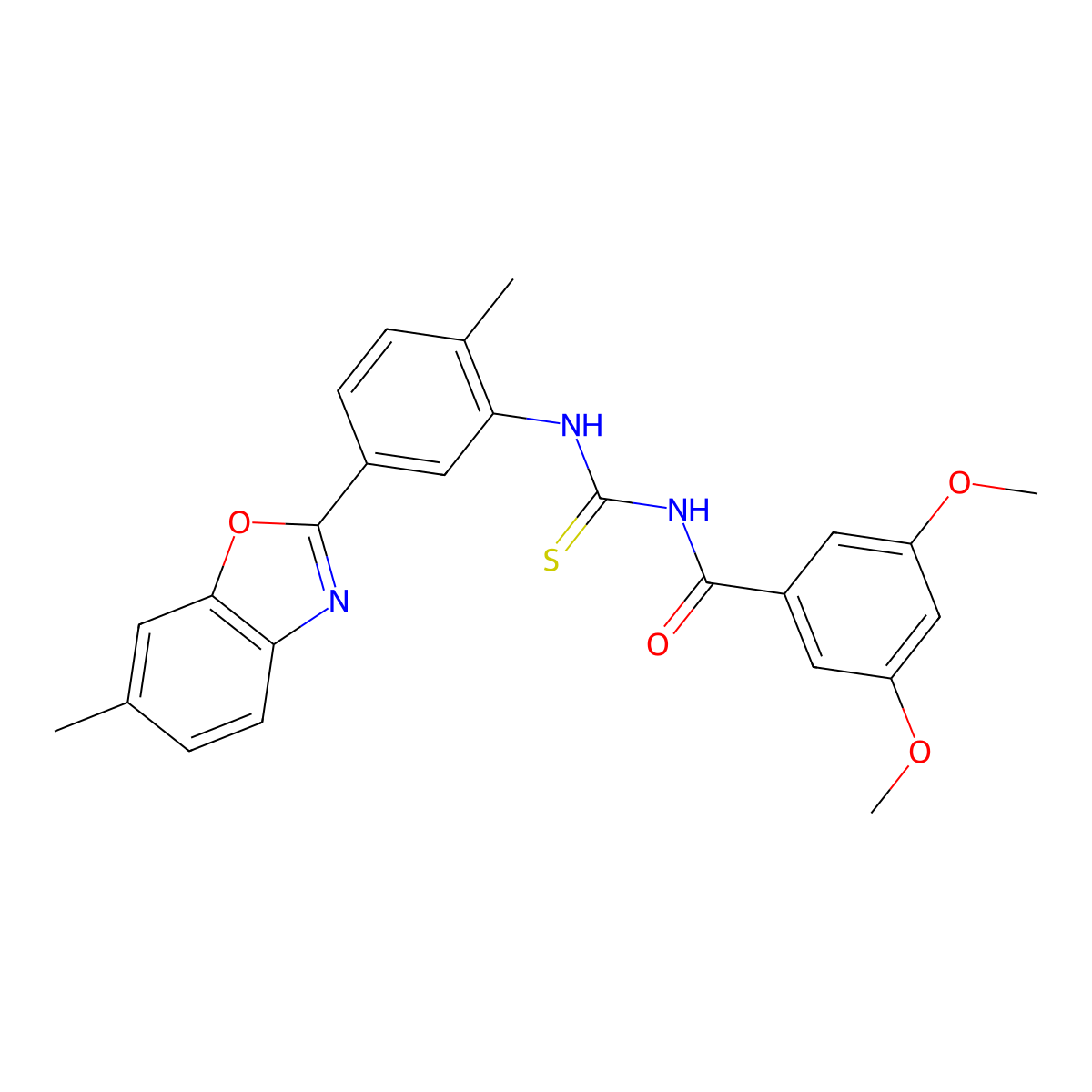 3,5-dimethoxy-N-[[2-methyl-5-(6-methyl-1,3-benzoxazol-2-yl)phenyl]carbamothioyl]benzamide molecular structure, CAS 429653-82-7