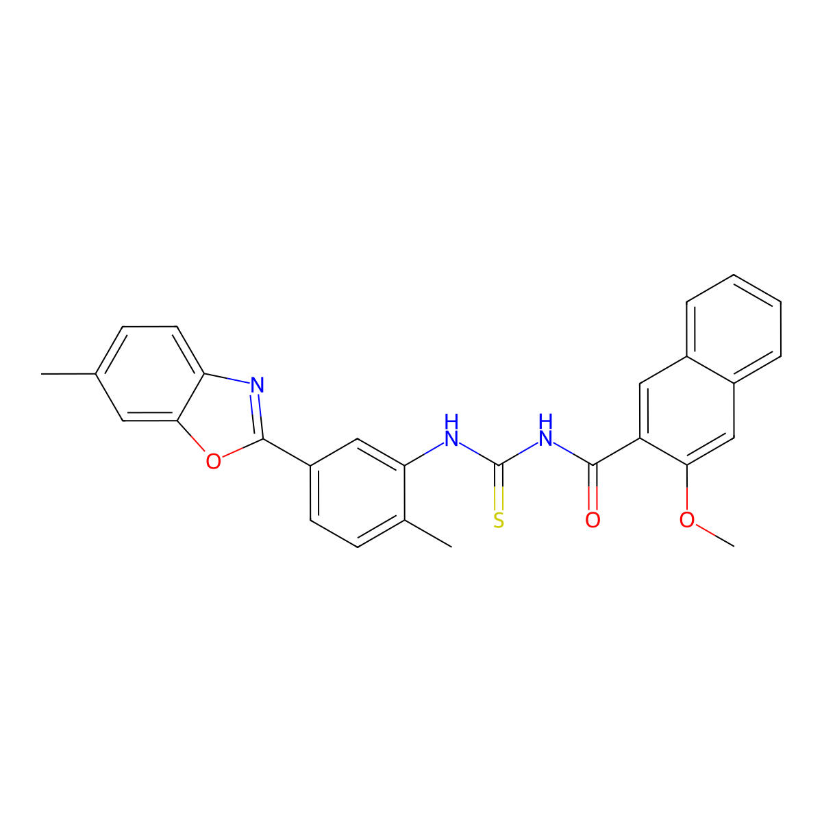 3-methoxy-N-[[2-methyl-5-(6-methyl-1,3-benzoxazol-2-yl)phenyl]carbamothioyl]naphthalene-2-carboxamide molecular structure, CAS 429654-18-2