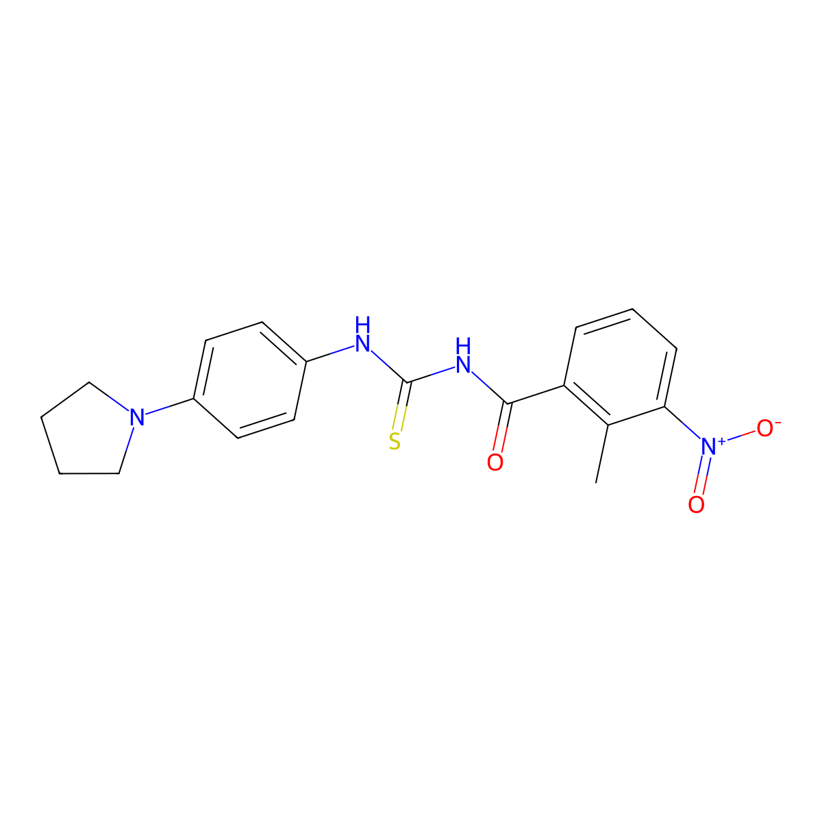 2-methyl-3-nitro-N-[(4-pyrrolidin-1-ylphenyl)carbamothioyl]benzamide molecular structure, CAS 429654-28-4