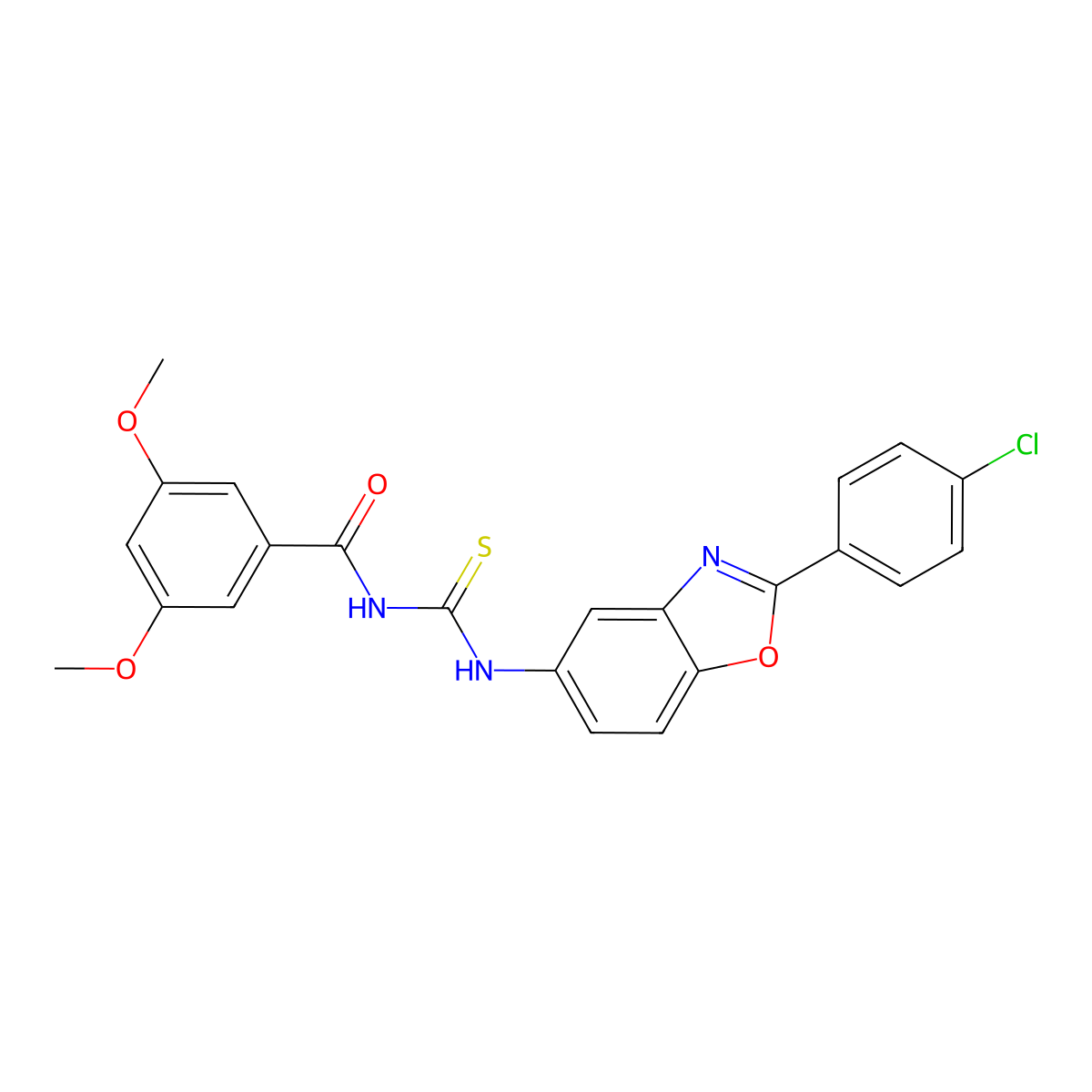 N-[[2-(4-chlorophenyl)-1,3-benzoxazol-5-yl]carbamothioyl]-3,5-dimethoxybenzamide molecular structure, CAS 429654-61-5