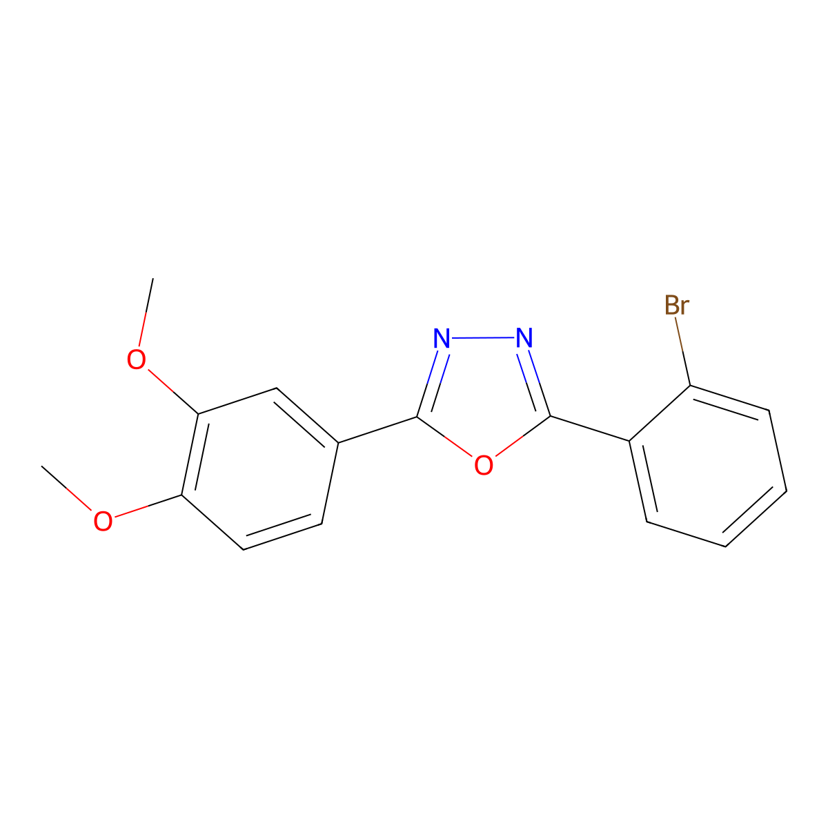2-(2-Bromophenyl)-5-(3,4-dimethoxyphenyl)-1,3,4-oxadiazole molecular structure, CAS 429654-64-8