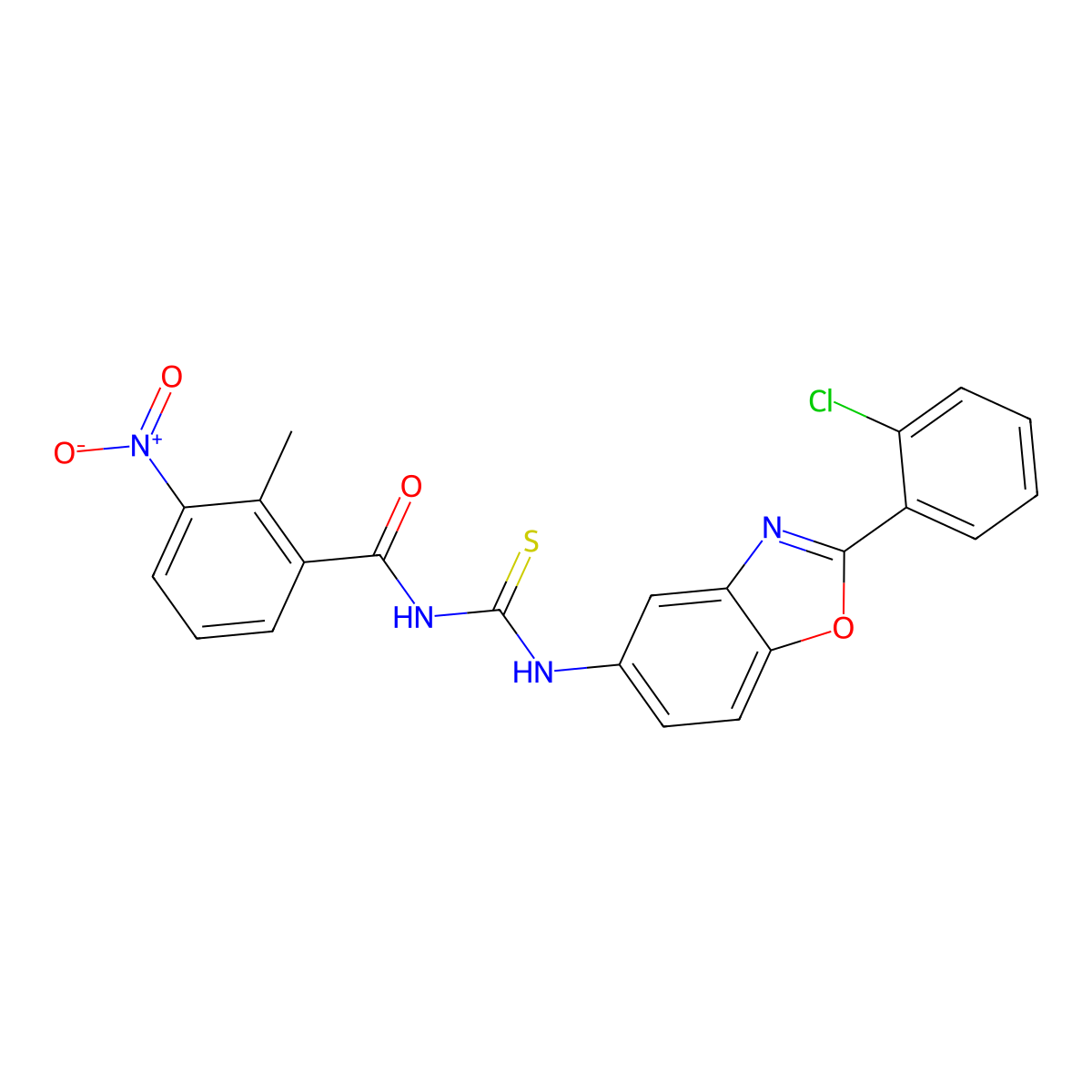 N-[[2-(2-chlorophenyl)-1,3-benzoxazol-5-yl]carbamothioyl]-2-methyl-3-nitrobenzamide molecular structure, CAS 429654-81-9