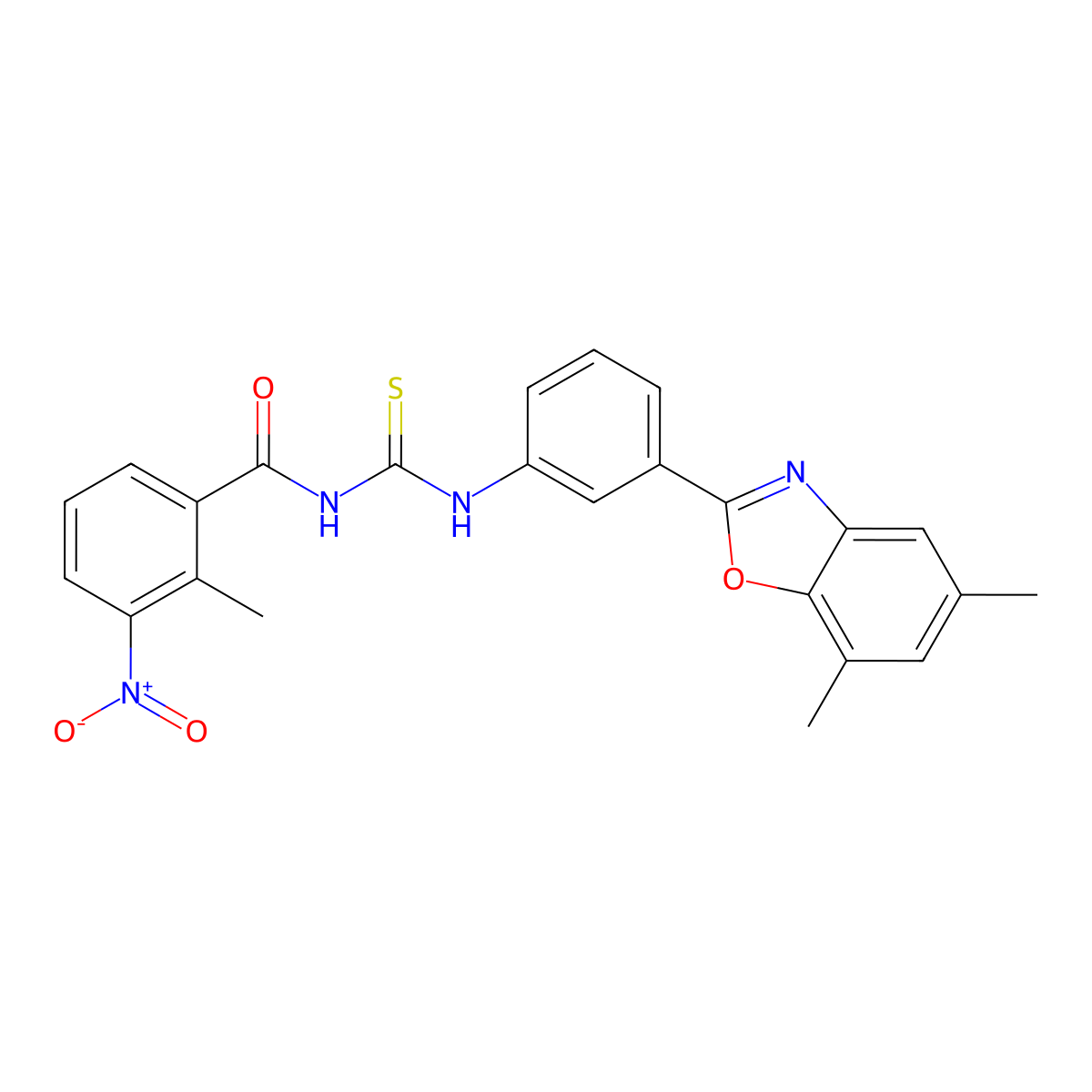 N-[[3-(5,7-dimethyl-1,3-benzoxazol-2-yl)phenyl]carbamothioyl]-2-methyl-3-nitrobenzamide molecular structure, CAS 429655-25-4