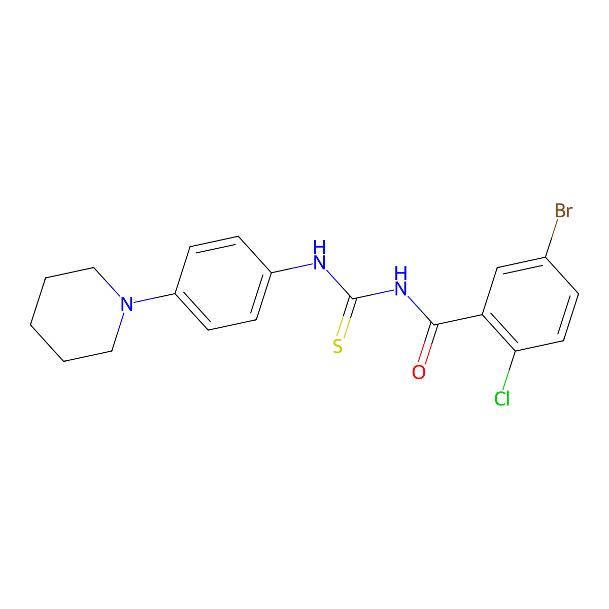 5-bromo-2-chloro-N-[(4-piperidin-1-ylphenyl)carbamothioyl]benzamide molecular structure, CAS 429655-68-5