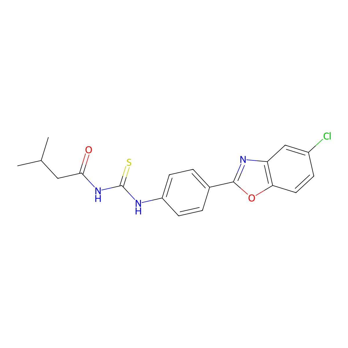 N-[[4-(5-chloro-1,3-benzoxazol-2-yl)phenyl]carbamothioyl]-3-methylbutanamide molecular structure, CAS 429655-85-6