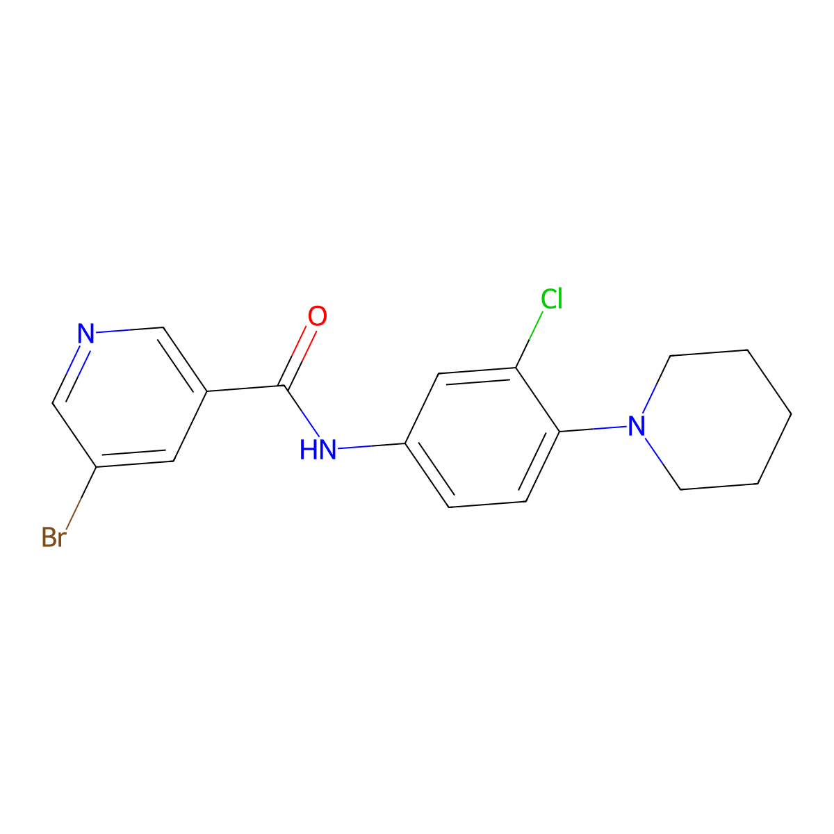 5-bromo-N-[3-chloro-4-(piperidin-1-yl)phenyl]pyridine-3-carboxamide molecular structure, CAS 429656-01-9