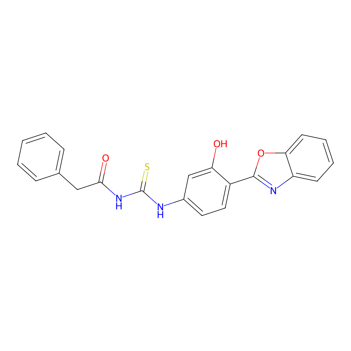 N-{[4-(1,3-benzoxazol-2-yl)-3-hydroxyphenyl]carbamothioyl}-2-phenylacetamide molecular structure, CAS 429656-02-0