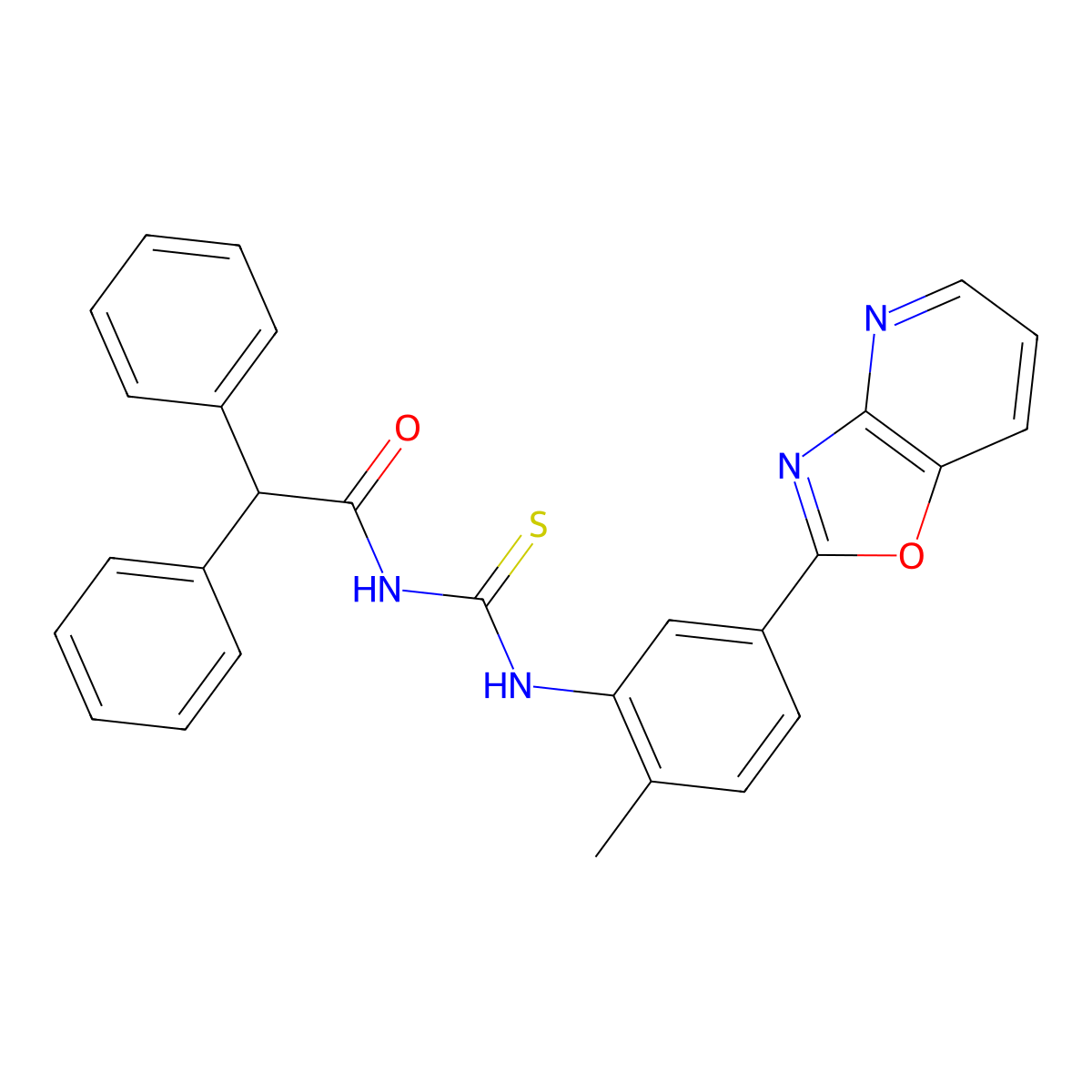 N-[[2-methyl-5-([1,3]oxazolo[4,5-b]pyridin-2-yl)phenyl]carbamothioyl]-2,2-diphenylacetamide molecular structure, CAS 429656-06-4