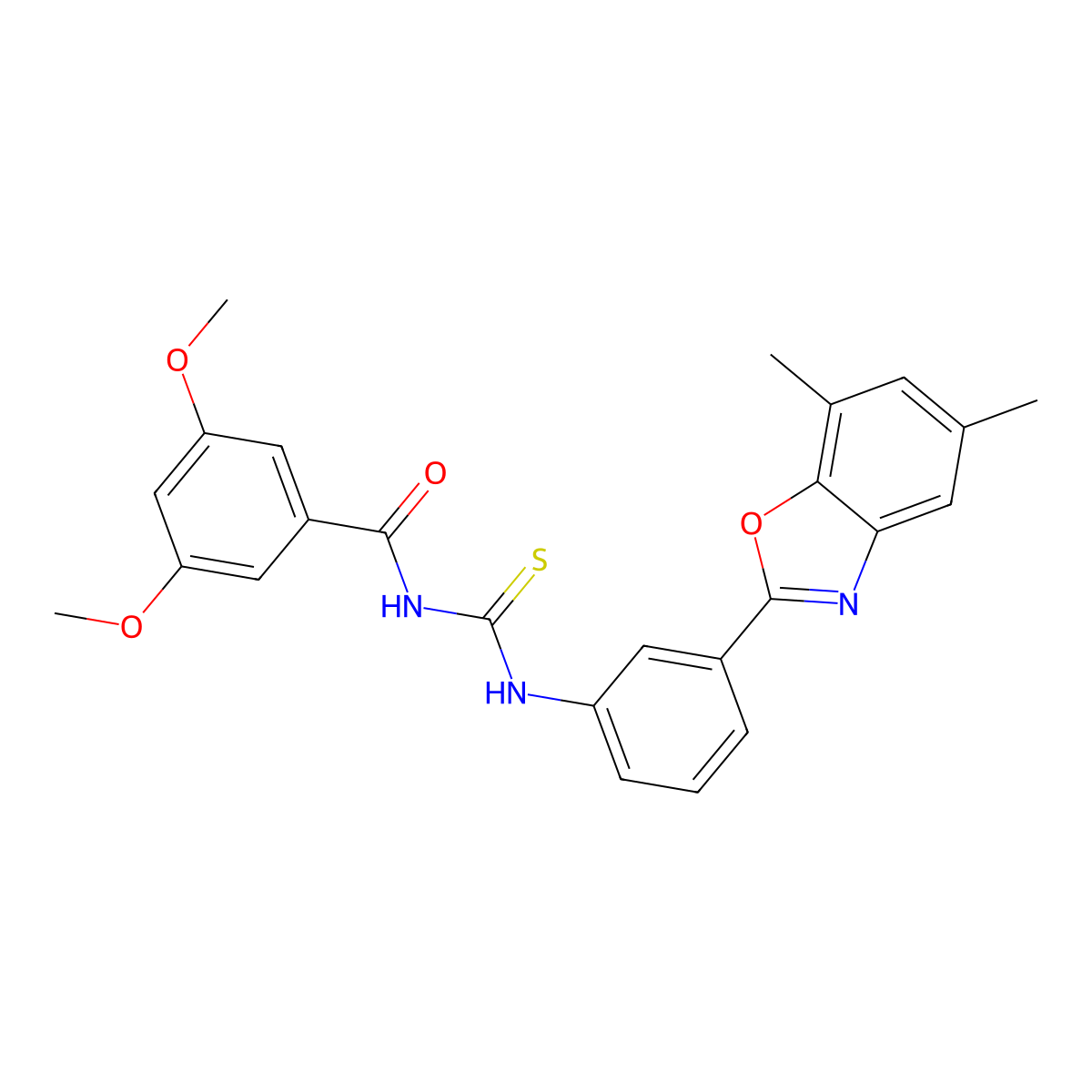 N-[[3-(5,7-dimethyl-1,3-benzoxazol-2-yl)phenyl]carbamothioyl]-3,5-dimethoxybenzamide molecular structure, CAS 429656-41-7
