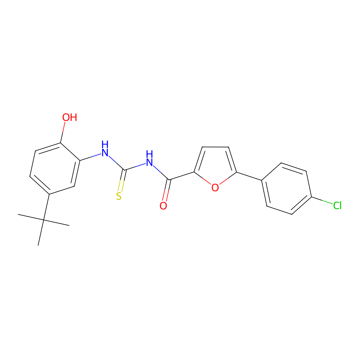 N-[(5-tert-butyl-2-hydroxyphenyl)carbamothioyl]-5-(4-chlorophenyl)furan-2-carboxamide molecular structure, CAS 429656-47-3