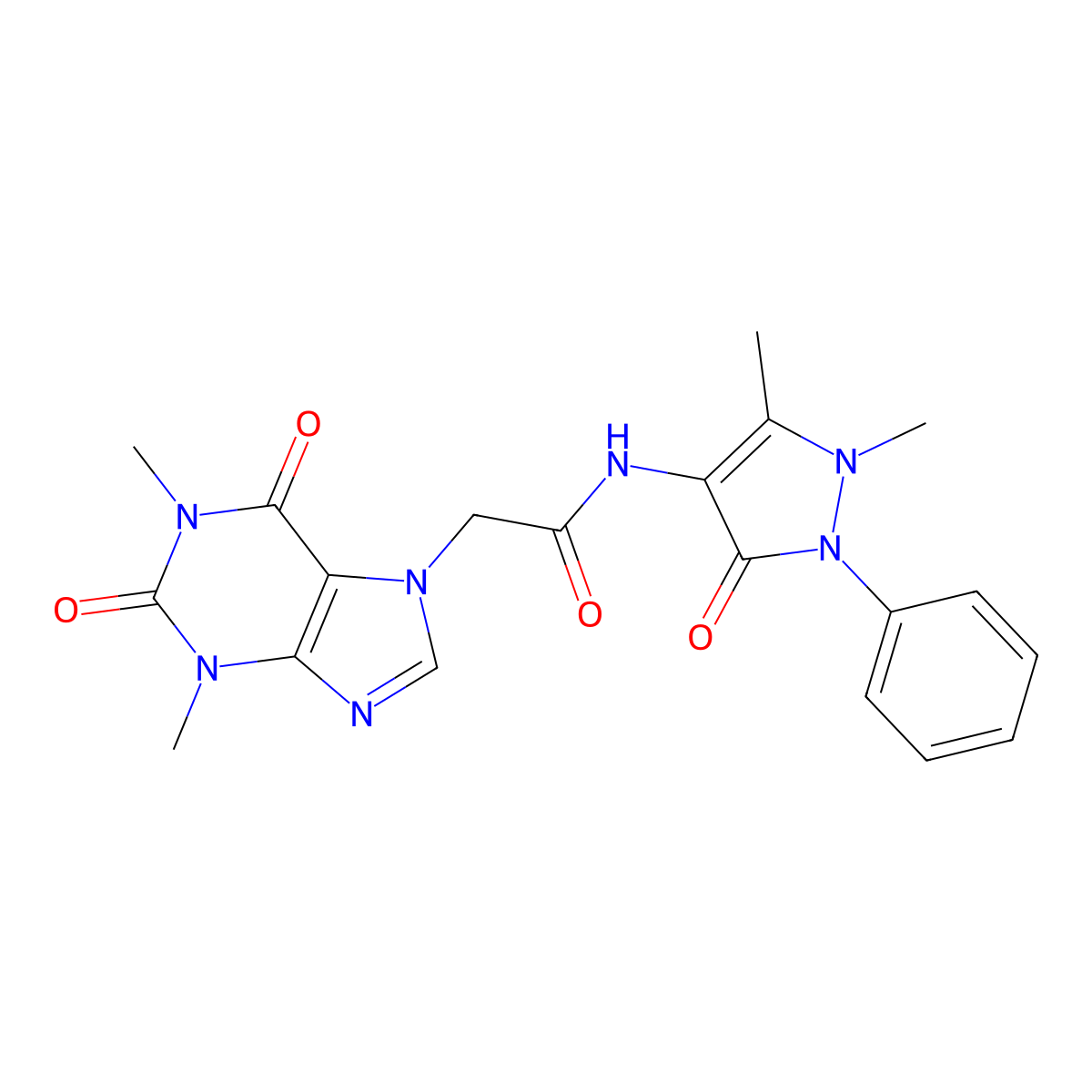 2-(1,3-dimethyl-2,6-dioxopurin-7-yl)-N-(1,5-dimethyl-3-oxo-2-phenylpyrazol-4-yl)acetamide molecular structure, CAS 429656-50-8