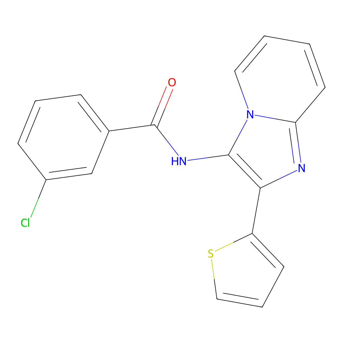 3-Chloro-N-[2-(thiophen-2-YL)imidazo[1,2-A]pyridin-3-YL]benzamide molecular structure, CAS 429656-57-5