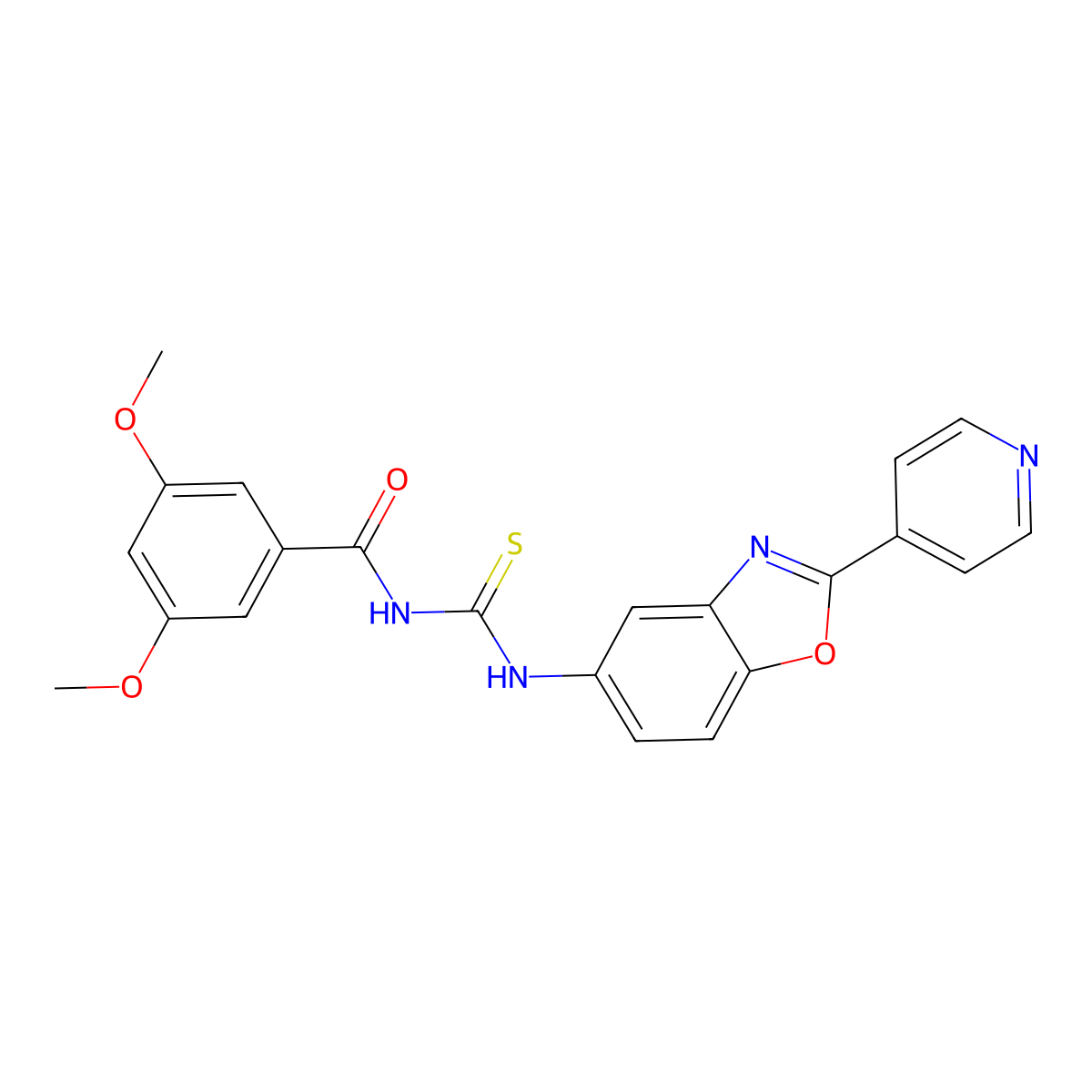 3,5-dimethoxy-N-[(2-pyridin-4-yl-1,3-benzoxazol-5-yl)carbamothioyl]benzamide molecular structure, CAS 429656-63-3