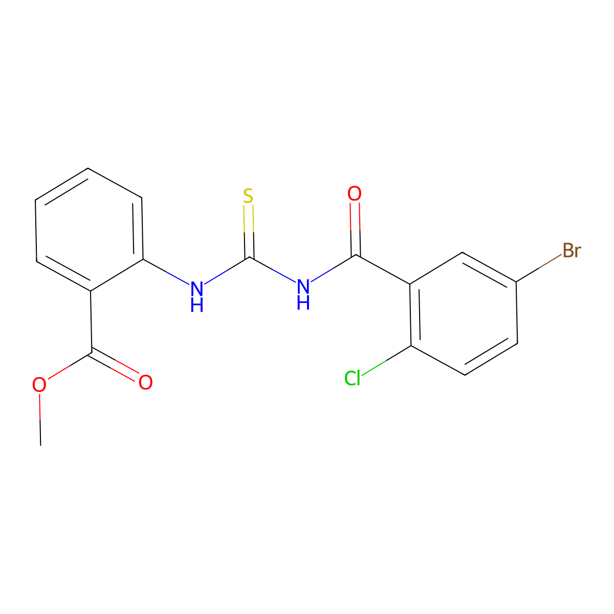 Methyl 2-({[(5-bromo-2-chlorophenyl)carbonyl]carbamothioyl}amino)benzoate molecular structure, CAS 429656-66-6