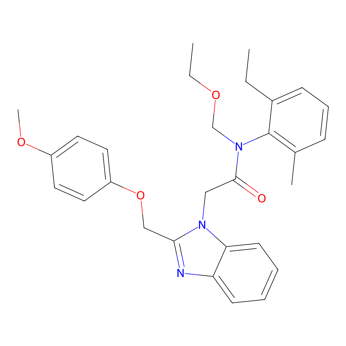 N-(ethoxymethyl)-N-(2-ethyl-6-methylphenyl)-2-[2-[(4-methoxyphenoxy)methyl]benzimidazol-1-yl]acetamide molecular structure, CAS 429656-68-8