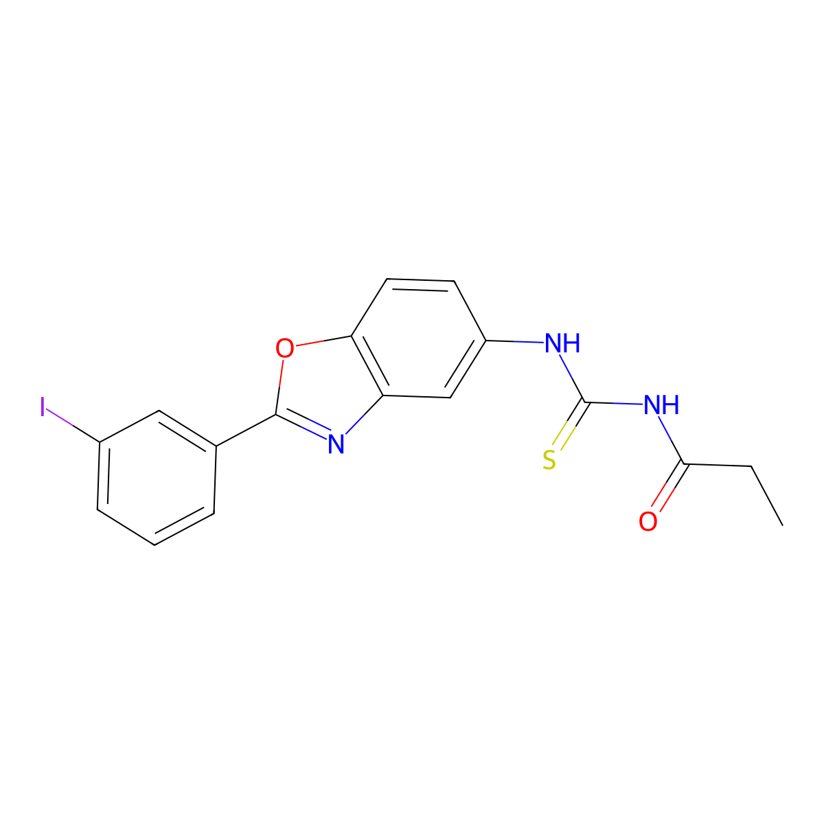 N-[[2-(3-iodophenyl)-1,3-benzoxazol-5-yl]carbamothioyl]propanamide molecular structure, CAS 429656-74-6