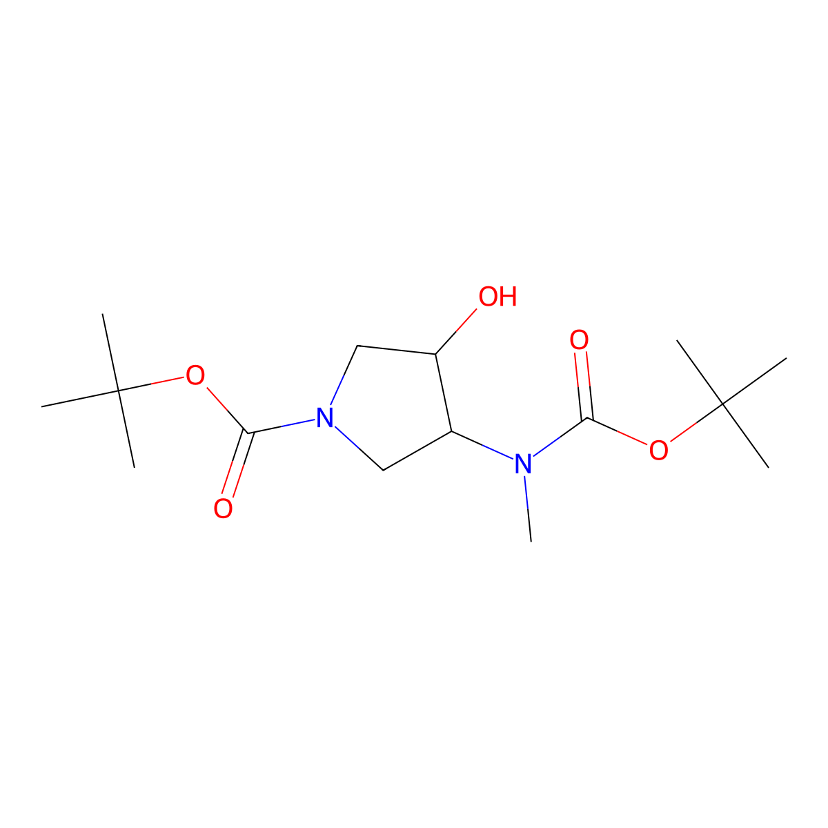 (3S,4S)-tert-Butyl 3-((tert-butoxycarbonyl)(methyl)amino)-4-hydroxypyrrolidine-1-carboxylate molecular structure, CAS 429673-82-5